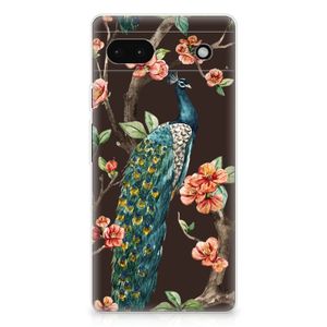 Google Pixel 6A TPU Hoesje Pauw met Bloemen