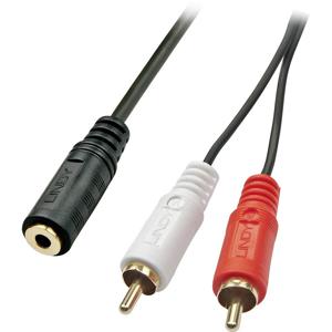 LINDY 35677 Lindy Cinch / Jackplug Audio Adapter [2x Cinch-stekker - 1x Jackplug female 3,5 mm] Zwart