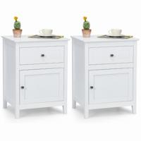 2 Nachttafels met Lade 2 Sofa Bijzettafels met Massief Houten Poten Glad en Waterbestendig Oppervlak voor Slaapkamer en Woonkamer Wit