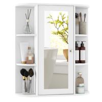 Muur Spiegelkast Moderne Opbergkast met Spiegel Badkamer Opslag Organisator Kast met Meerdere Planken Wit 59 x 17 x 70 cm