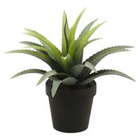 Kunstplant Agave Bush - groen met stekels - in zwarte pot - 18 cm - thumbnail