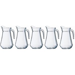 Voordeelset 5x glazen water karaffen/waterkannen 1.3 liter