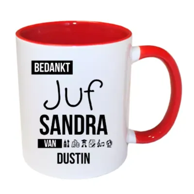 Bedankt Juf mok met naam (rood)