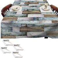 Blauwe tafelkleden/tafelzeilen houten planken print 140 x 250 cm rechthoekig met 4x tafelkleedklemmen   - - thumbnail
