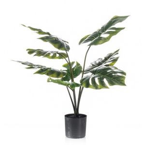 Groene Monstera/gatenplant kunstplanten 60 cm met zwarte pot   -