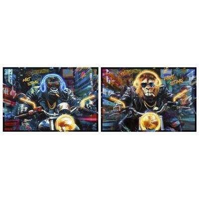 Schilderij Home ESPRIT Zwart Motorfiets Loft 123 x 3 x 83 cm (2 Stuks)