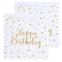 Verjaardag feest servetten happy birthday - 20x - wit - 33 x 33 cm - Feestservetten