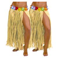 Hawaii verkleed rokje - 2x - voor volwassenen - naturel - 75 cm - rieten hoela rokje - tropisch - thumbnail