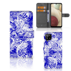 Telefoonhoesje met Naam Samsung Galaxy A12 Angel Skull Blauw