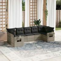 7-delige Loungeset met kussens poly rattan lichtgrijs
