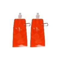Waterzak - 2x - oranje - navulbaar - opvouwbaar met haak - 400 ml - festival/outdoor
