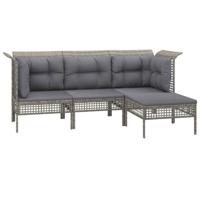 vidaXL 4-delige Loungeset met kussens poly rattan grijs