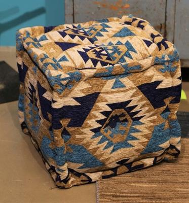 Oosterse poef vierkant Kelim blauw