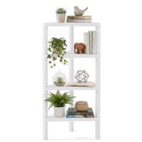 Hoekrek 4-Laags Hoekboekenkast met Open Lattenrekken Vrijstaande Displaystandaard Modern Opbergrek-Wit