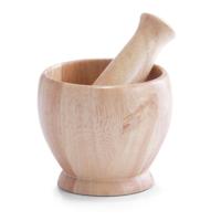 Zeller kruiden Vijzel met stamper - rubberhout - D12 x H10 cm - Kruiden maler - Specerijen maler