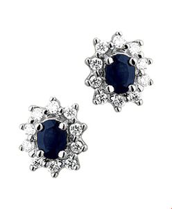 TFT Oorknoppen Saffier En Diamant 0.16 Ct. Witgoud Glanzend 8 mm x 7 mm