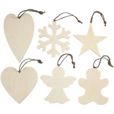 Kersthangers figuurtjes - 6x st - hout - 9 tot 11 cm - kerstornamenten - kerstboomversiering