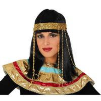 Verkleed pruik dames Egyptisch - zwart - lang haar met haarband - prinses/farao/koningin - thumbnail