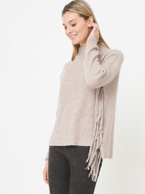 Ribgebreide trui met lange franjes van cashmere-melange