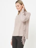 Ribgebreide trui met lange franjes van cashmere-melange