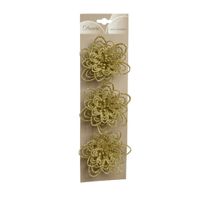 18x stuks decoratie bloemen goud glitter op clip 11 cm