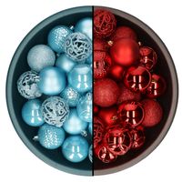 Decoris kerstballen - 74x st - rood en ijsblauw - 6 cm - kunststof - Kerstbal