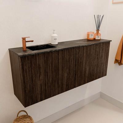Toiletmeubel Mondiaz Joya Dlux | 100 cm | Meubelkleur Walnut | Faye wastafel Lava Wasbak Links | 1 kraangat
