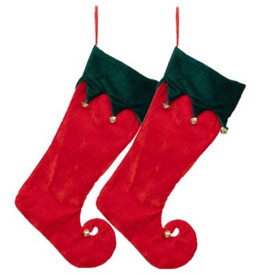 Decoratie kerstsok - 2x st- elf laars - H45 cm - rood - vilt
