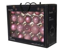 Glazen kerstballen in koffer vintage roze 42 st Decoris - Decoris