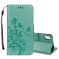 Reliëf Butterfly patroon horizontale Flip lederen draagtas met kaartsleuf & houder & portemonnee & Lanyard voor iPhone XS Max (groen)