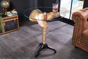 Handgemaakte bijzettafel OCEAN 75cm goud zwart glazen blad metaal maritiem rond - 42725