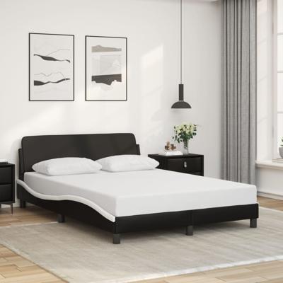 Bedframe met hoofdbord kunstleer zwart en wit 140x200 cm