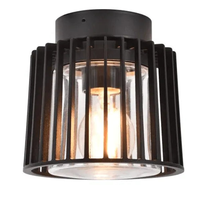 Plafondlamp rond buiten zwart metaal en glas e27 Shyne