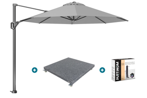 Platinum Voyager ronde zweefparasol T1 3 m. - Light Grey met voet en hoes