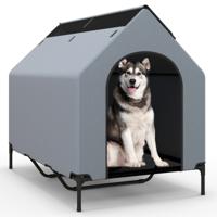 132 cm Verhoogde Hondenkennel voor Grote Rassen Groot Huisdierhuis met Geventileerde Ramen en Afneembare Hoes Grijs