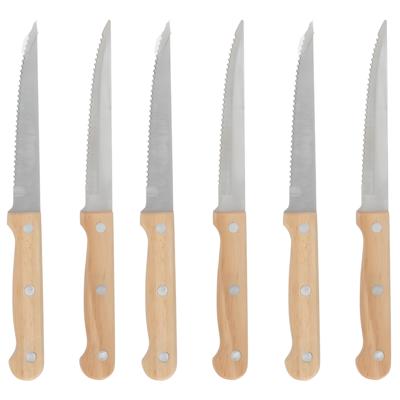 Gerimport Steakmessen / vleesmessen bestek - 6x stuks - 21 cm - houten handvat - scherpe messen