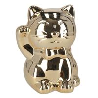 Gerimport Spaarpot Kat - goudkleurig - glimmend - 17,5 cm - keramiek - poes