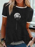 Vintage Short Sleeve Statement Dandelion Printed Crew Neck Casual Top - thumbnail