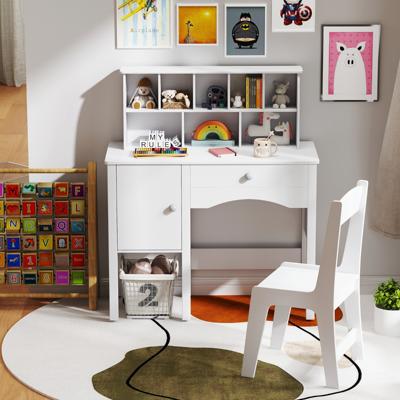 Kinderbureau en Stoelset voor 3-Jarigen Houten Werktafel met Stoel Studentenbureau voor de Slaapkamer met Plank en Kast Wit