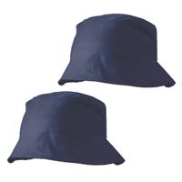 Zonnehoedje/vissershoedjes voor volwassenen - 2x stuks - donkerblauw - 100% katoen - Zon bescherming