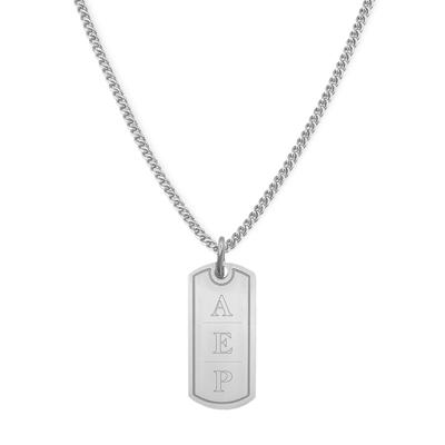 Gegraveerde initialen ketting rechthoek - Stainless steel - Zilver