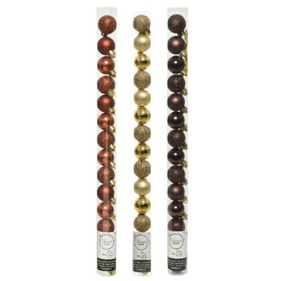 42x Stuks kunststof kerstballen mix donker bruin/terra bruin/goud 3 cm