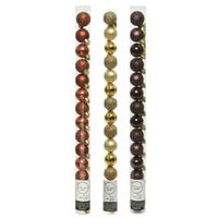 42x Stuks kunststof kerstballen mix donker bruin/terra bruin/goud 3 cm