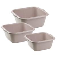 Plasticforte 3x huishoud teilen set - afwasbak - kunststof - 6-10-15 liter - beige - schoonmaken
