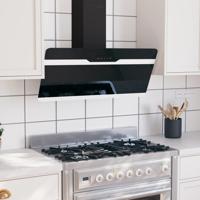 Wandafzuigkap 90 cm staal en gehard glas zwart