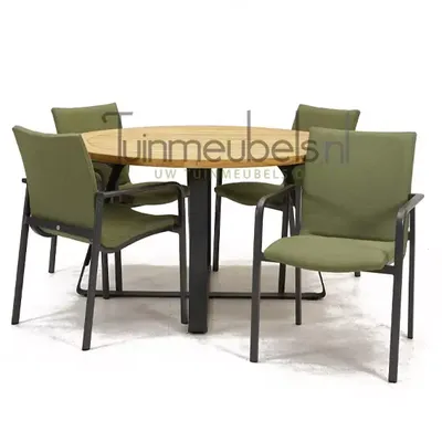 Tuinstoel Anzio dining Forest green met Basso 130 cm teaktafel