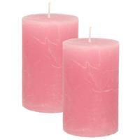 Atmosphera Stompkaars - 2x - oudroze - 5 x 8 cm - klein rustiek model - cilinderkaars - kaars