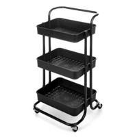 Kinvara Keuken/badkamer opberg trolley - 3 laags - zwart - 42 x 35 x 86 cm - mesh metaal