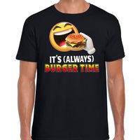 Funny emoticon t-shirt its always burger time zwart voor heren - thumbnail