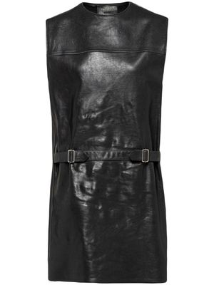 Prada robe courte en cuir à design sans manches - Noir